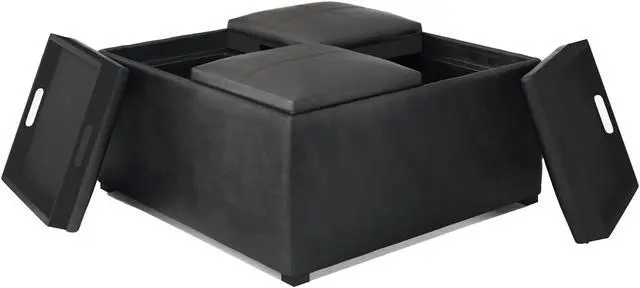 Alt view image 5 of 7 - Avalon - Square Coffee Table Storage Ottoman - Distressed Black