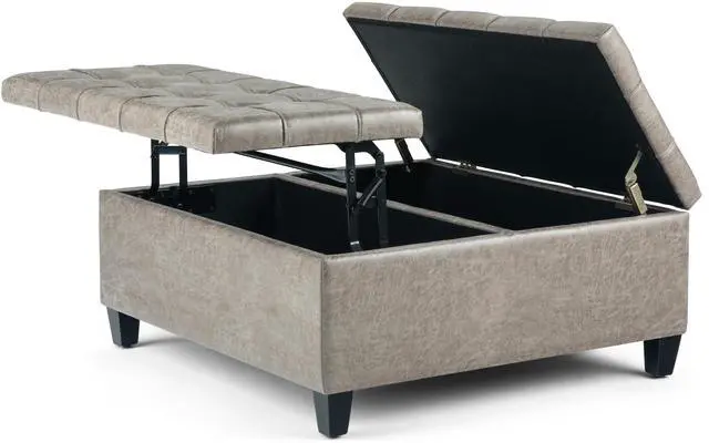 Alt view image 6 of 6 - Harrison - Coffee Table Storage Ottoman - Distressed Grey Taupe