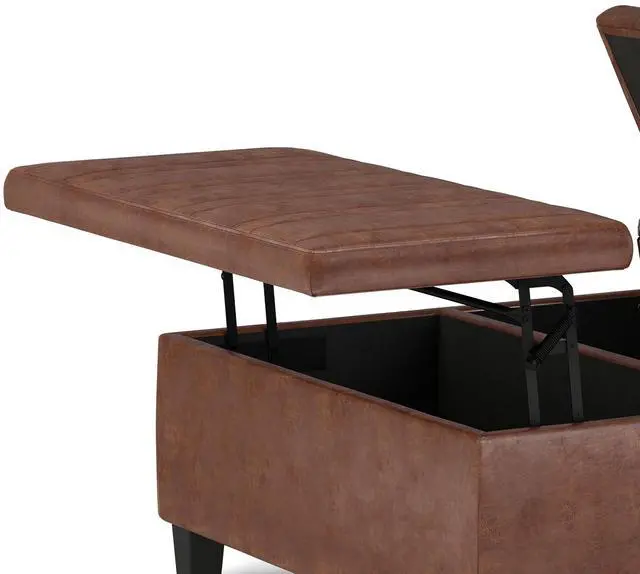 Alt view image 3 of 7 - Ellis - Coffee Table Storage Ottoman - Distressed Saddle Brown