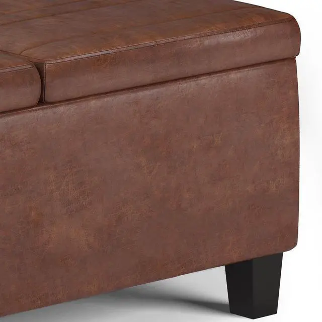 Alt view image 7 of 7 - Ellis - Coffee Table Storage Ottoman - Distressed Saddle Brown