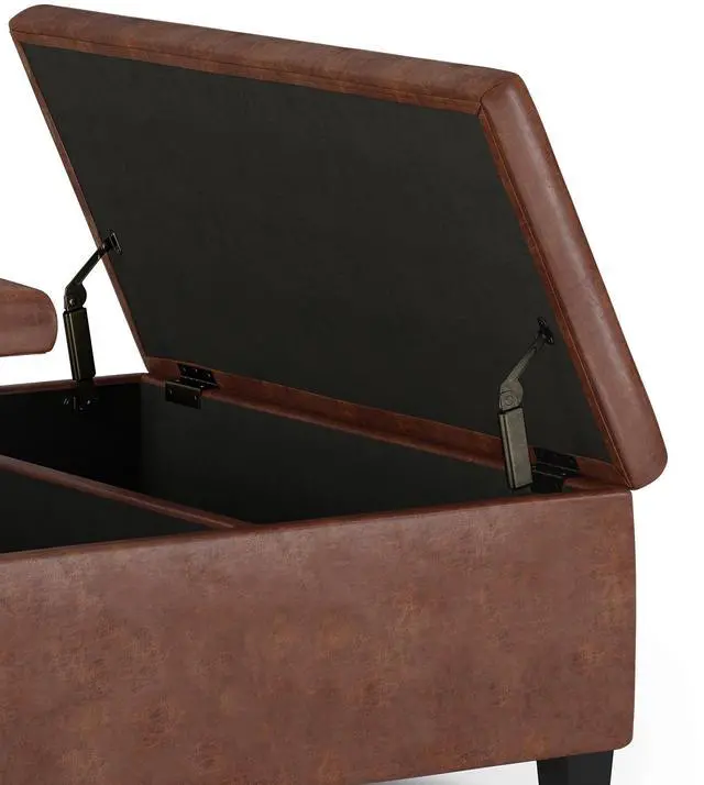 Alt view image 6 of 7 - Ellis - Coffee Table Storage Ottoman - Distressed Saddle Brown