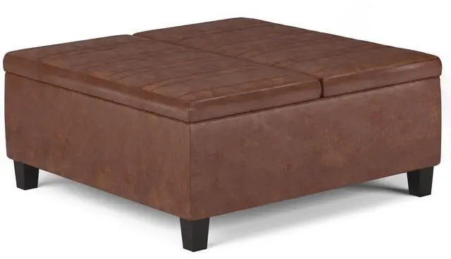Alt view image 4 of 7 - Ellis - Coffee Table Storage Ottoman - Distressed Saddle Brown
