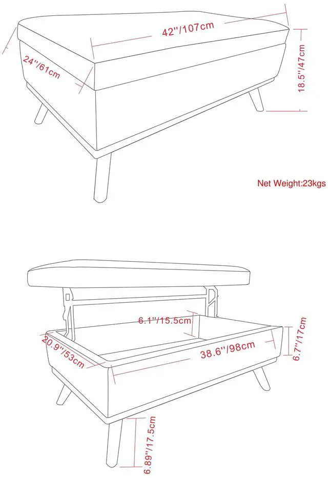 Alt view image 7 of 7 - Owen - Lift Top Large Coffee Table Storage Ottoman - Distressed Chestnut Brown