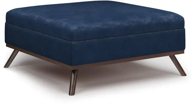 Main image of Owen - Square Coffee Table Storage Ottoman - Distressed Dark Blue
