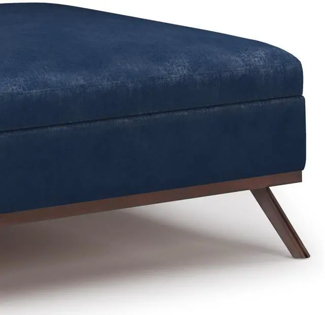 Alt view image 2 of 7 - Owen - Square Coffee Table Storage Ottoman - Distressed Dark Blue