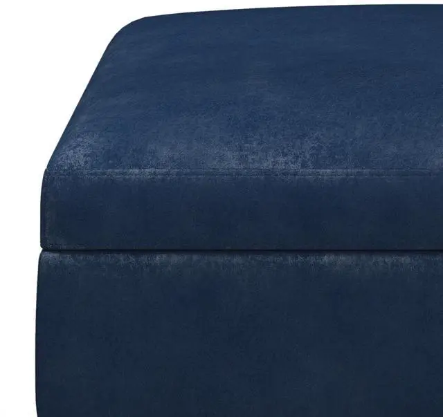 Alt view image 5 of 7 - Owen - Square Coffee Table Storage Ottoman - Distressed Dark Blue