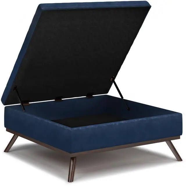 Alt view image 6 of 7 - Owen - Square Coffee Table Storage Ottoman - Distressed Dark Blue