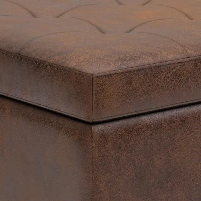 Alt view image 6 of 7 - Shay - Mid Century Small Coffee Table Storage Ottoman - Distressed Chestnut Brown