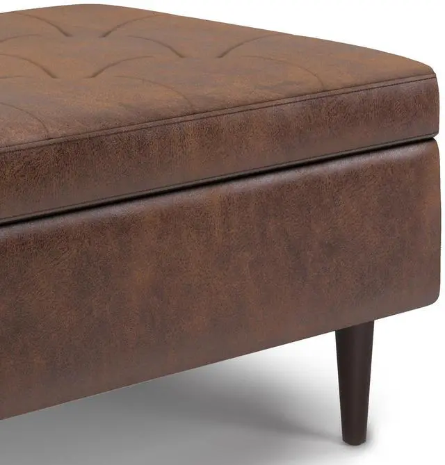 Alt view image 5 of 7 - Shay - Mid Century Small Coffee Table Storage Ottoman - Distressed Chestnut Brown