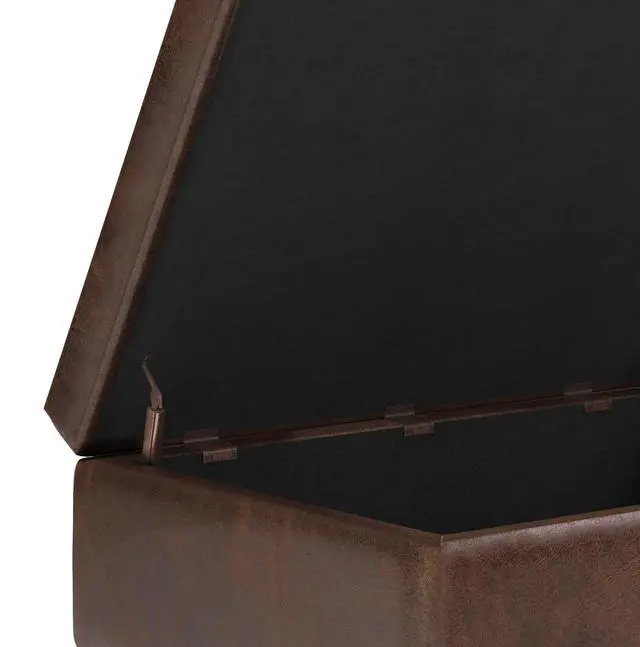 Alt view image 3 of 7 - Shay - Mid Century Small Coffee Table Storage Ottoman - Distressed Chestnut Brown
