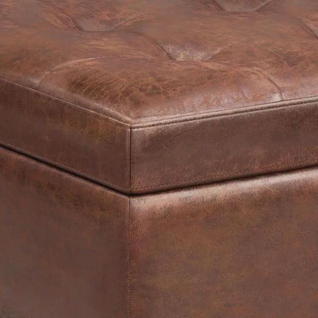 Alt view image 2 of 7 - Shay - Mid Century Small Coffee Table Storage Ottoman - Distressed Saddle Brown
