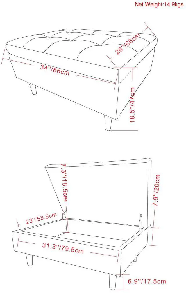 Alt view image 7 of 7 - Shay - Mid Century Small Coffee Table Storage Ottoman - Distressed Saddle Brown