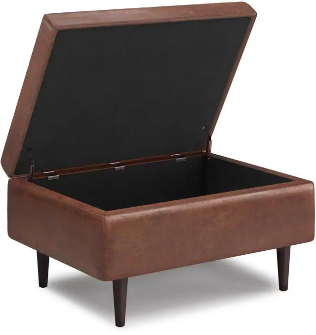 Alt view image 6 of 7 - Shay - Mid Century Small Coffee Table Storage Ottoman - Distressed Saddle Brown