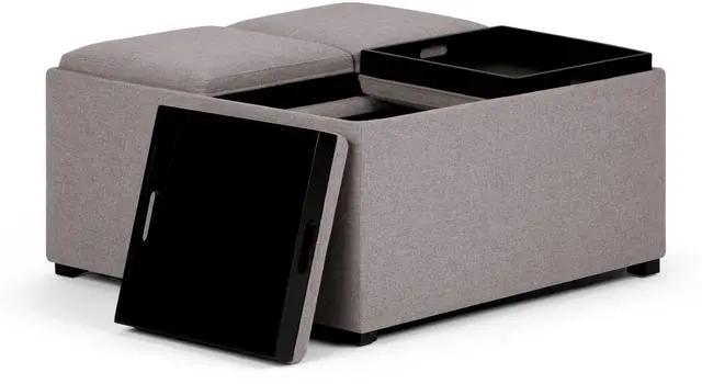 Alt view image 5 of 7 - Avalon - Square Coffee Table Storage Ottoman - Cloud Grey