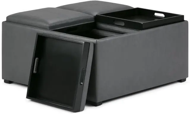 Alt view image 6 of 7 - Avalon - Square Coffee Table Storage Ottoman - Stone Grey