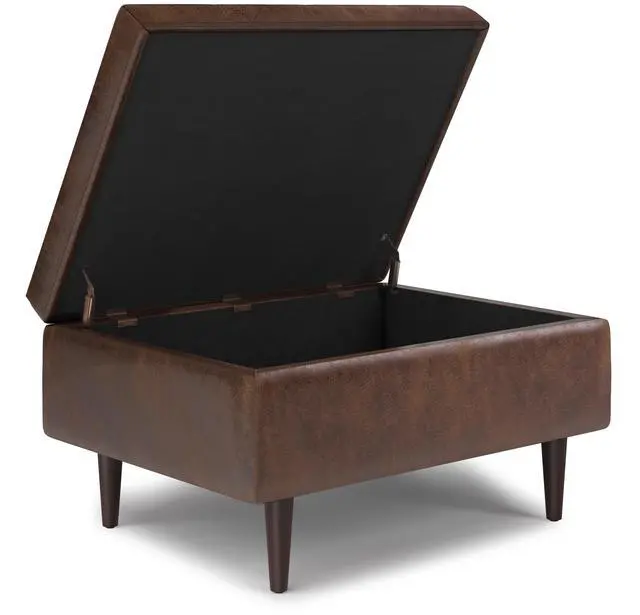 Alt view image 7 of 7 - Shay - Mid Century Small Coffee Table Storage Ottoman - Distressed Chestnut Brown
