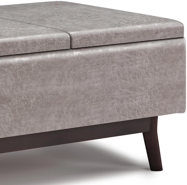Alt view image 2 of 7 - Owen - Tray Top Small Coffee Table Storage Ottoman - Distressed Grey