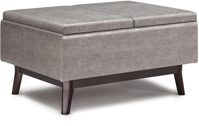 Main image of Owen - Tray Top Small Coffee Table Storage Ottoman - Distressed Grey