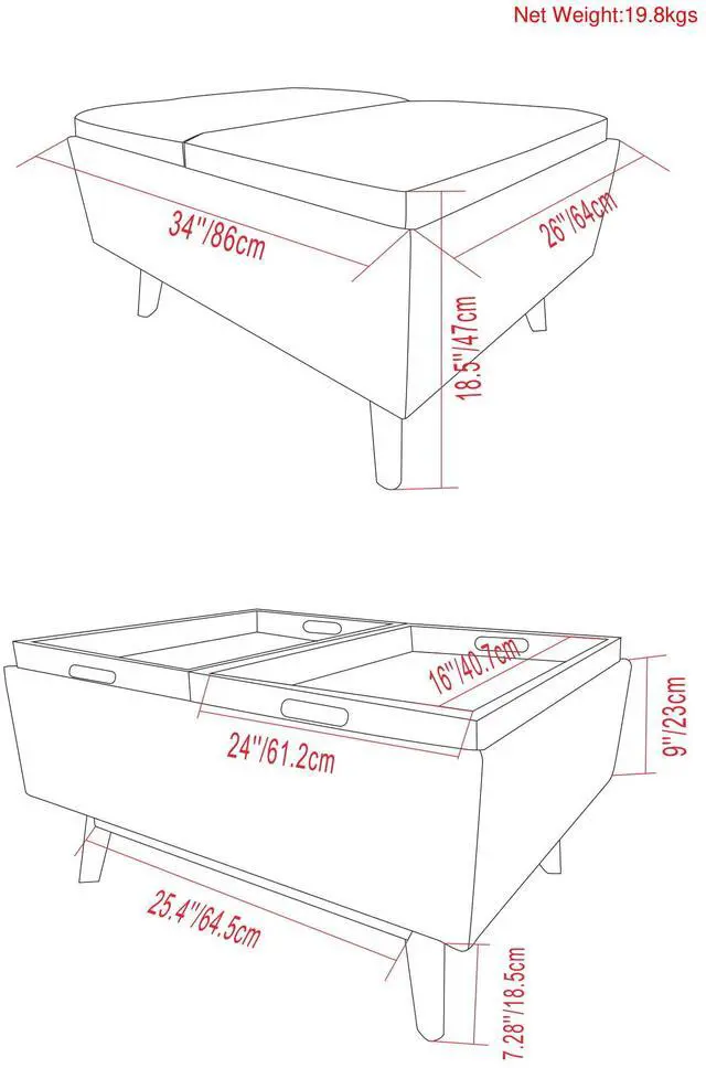 Alt view image 7 of 7 - Owen - Tray Top Small Coffee Table Storage Ottoman - Distressed Saddle Brown