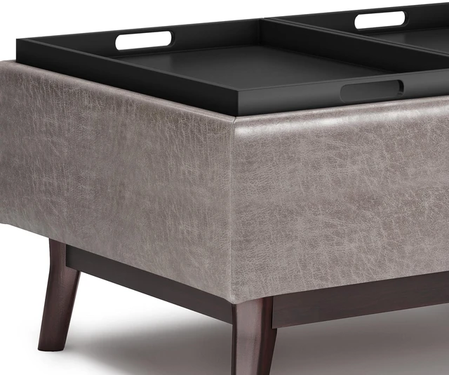 Alt view image 3 of 7 - Owen - Tray Top Small Coffee Table Storage Ottoman - Distressed Grey