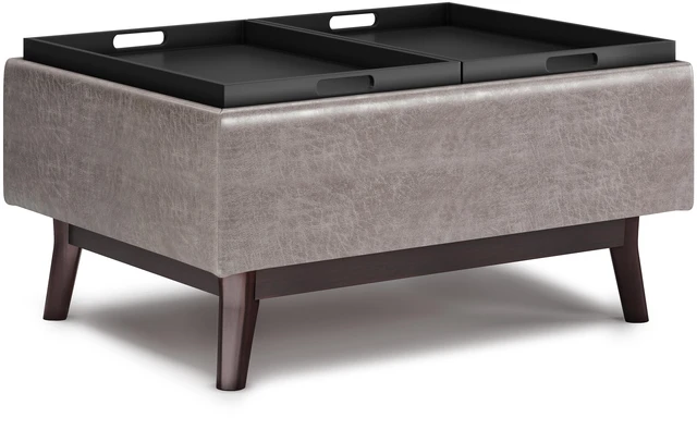 Alt view image 6 of 7 - Owen - Tray Top Small Coffee Table Storage Ottoman - Distressed Grey