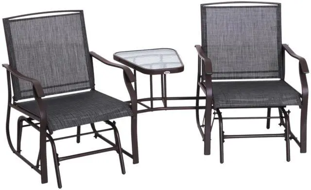 Main image of Outsunny Outdoor Glider Chairs with Coffee Table, Patio 2-Seat Rocking Chair Swing Loveseat with Breathable Sling for Backyard, Garden and Porch, Grey