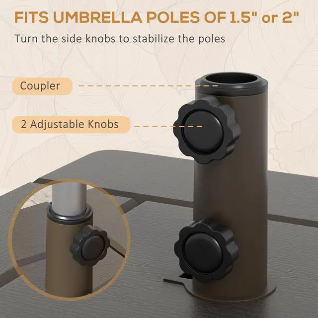 Alt view image 5 of 7 - Outsunny 3-in-1 Outdoor Umbrella Base, Coffee End Table, Flower Box Planter with Drain Hole, 175 lbs. Capacity Fillable Patio Umbrella Stand Table with Wheels and Handles, Brown