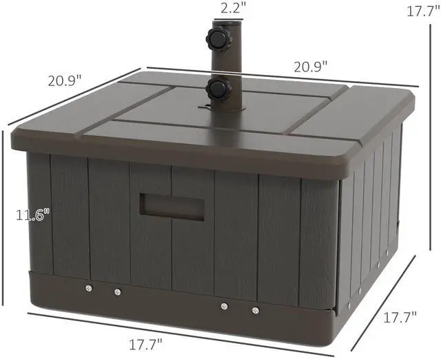 Alt view image 3 of 7 - Outsunny 3-in-1 Outdoor Umbrella Base, Coffee End Table, Flower Box Planter with Drain Hole, 175 lbs. Capacity Fillable Patio Umbrella Stand Table with Wheels and Handles, Brown