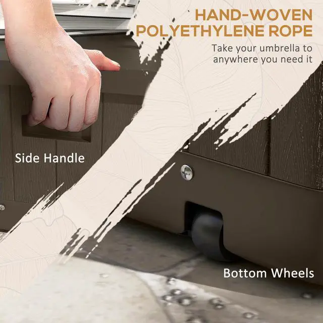 Alt view image 7 of 7 - Outsunny 3-in-1 Outdoor Umbrella Base, Coffee End Table, Flower Box Planter with Drain Hole, 175 lbs. Capacity Fillable Patio Umbrella Stand Table with Wheels and Handles, Brown