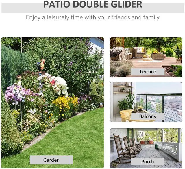 Alt view image 6 of 7 - Outsunny Outdoor Glider Chairs with Coffee Table, Patio 2-Seat Rocking Chair Swing with Breathable Sling for Backyard, Garden and Porch, Black