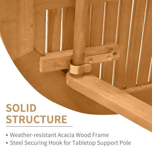 Alt view image 6 of 7 - Outsunny 3-Piece Acacia Wood Bistro Set, Folding Patio Furniture with 2 Folding Chairs and Round Coffee Table, Teak, Slatted Finish, for Backyard, Balcony, Deck, Natural