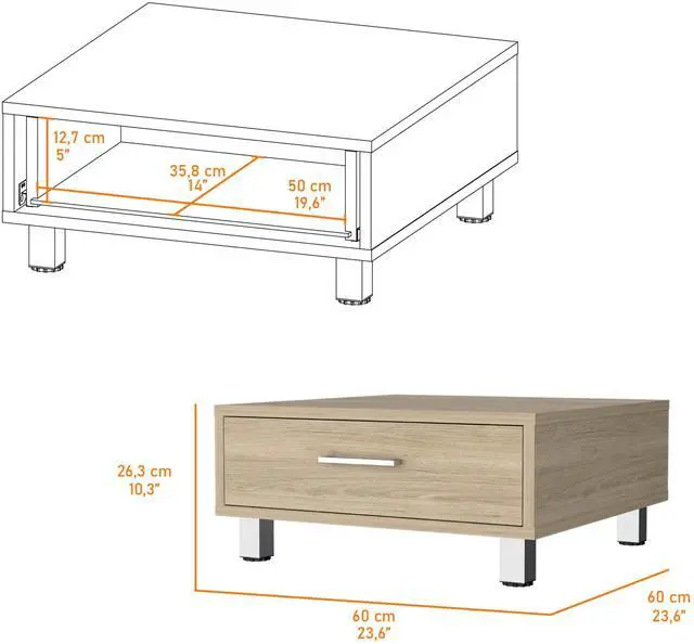 Alt view image 3 of 5 - Myers Coffee Table, Four Legs, One Drawer