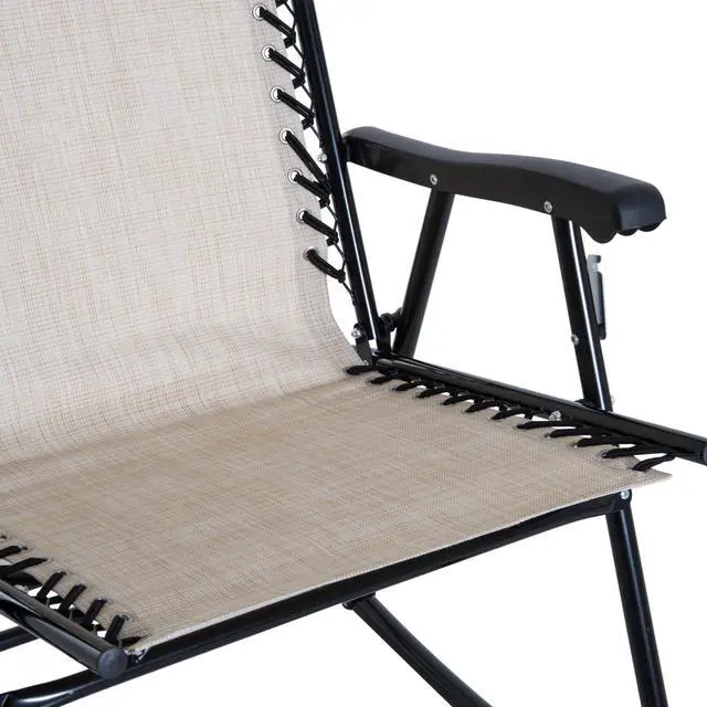 Alt view image 5 of 7 - Outsunny 3 Piece Outdoor Rocking Chair Set, Patio Folding Lawn Rocker Set with Glass Coffee Table, Headrests for Yard, Patio, Deck, Backyard, Cream White