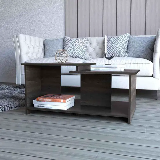 Main image of Waycross Coffee Table, One Large Shelf, Two Table Tops