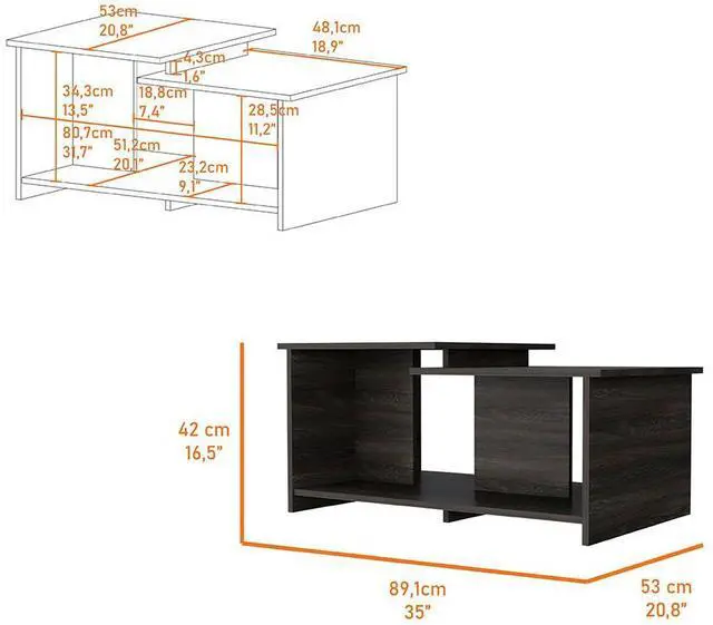 Alt view image 6 of 7 - Waycross Coffee Table, One Large Shelf, Two Table Tops