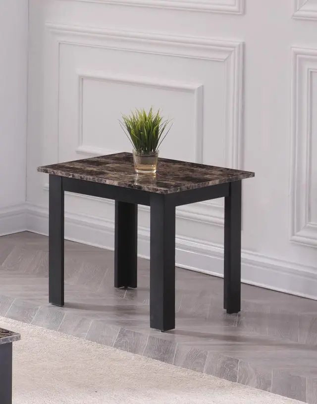 Alt view image 6 of 6 - 3pc Set Traditional Style Rectangular Coffee Table Square Shape End Table Wooden Legs Faux Marble Top Wooden Furniture Brown Finish