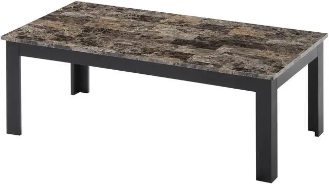 Alt view image 3 of 6 - 3pc Set Traditional Style Rectangular Coffee Table Square Shape End Table Wooden Legs Faux Marble Top Wooden Furniture Brown Finish