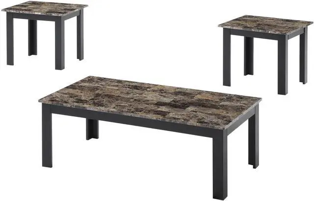 Alt view image 2 of 6 - 3pc Set Traditional Style Rectangular Coffee Table Square Shape End Table Wooden Legs Faux Marble Top Wooden Furniture Brown Finish