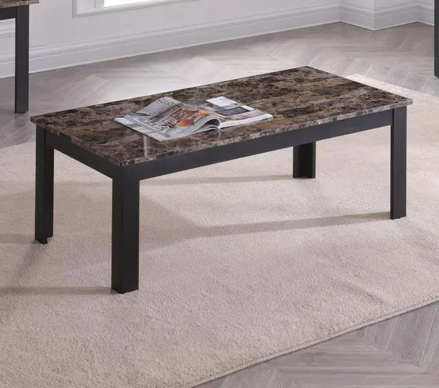 Alt view image 5 of 6 - 3pc Set Traditional Style Rectangular Coffee Table Square Shape End Table Wooden Legs Faux Marble Top Wooden Furniture Brown Finish
