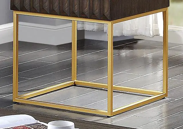 Alt view image 7 of 7 - Contemporary Style End Table Metal Structure Conceal Drawers Gold Steel legs Walnut And Gold Finish Ball Bearing Glides Texture Panel Coffee Table-Not Included