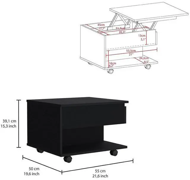 Alt view image 5 of 7 - Lift Top Coffee Table Mercuri, Casters, Black Wengue Finish