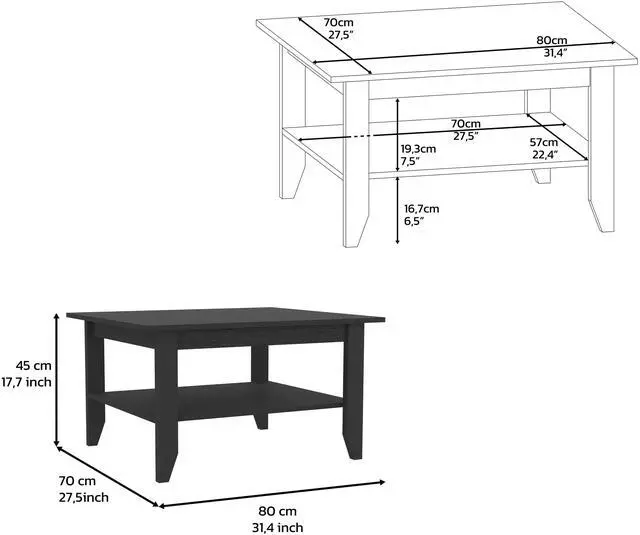 Alt view image 2 of 7 - Coffee Table San Jose, One Shelf, Black Wengue Finish