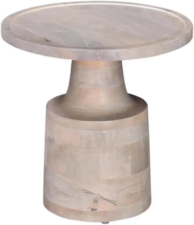 Main image of Contemporary Round Solid Wood End/Side Table, Living Room Sofa Side Table, Oak White Finish, Light Brown