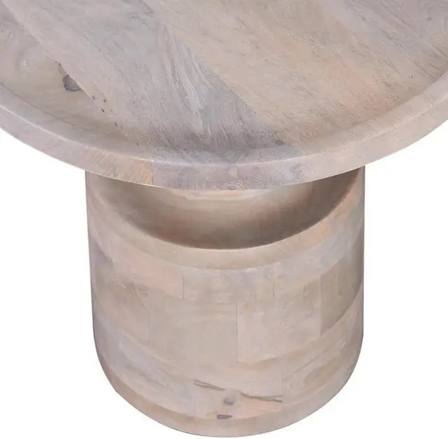 Alt view image 4 of 5 - Contemporary Round Solid Wood End/Side Table, Living Room Sofa Side Table, Oak White Finish, Light Brown