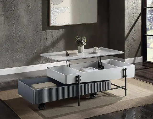 Alt view image 2 of 7 - Wilkins Gray & White High Gloss Finish Coffee Table W/Lift Top