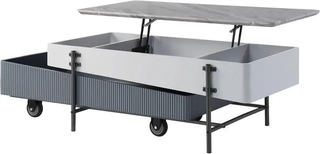 Alt view image 4 of 7 - Wilkins Gray & White High Gloss Finish Coffee Table W/Lift Top