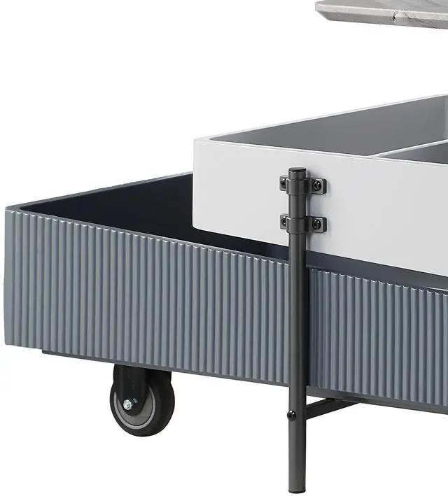 Alt view image 5 of 7 - Wilkins Gray & White High Gloss Finish Coffee Table W/Lift Top