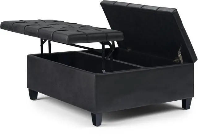 Alt view image 6 of 6 - Harrison - Coffee Table Storage Ottoman - Distressed Black