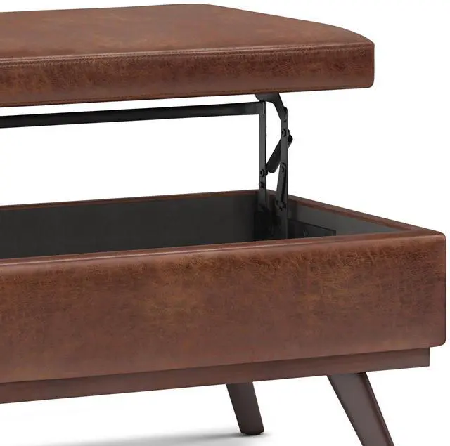 Alt view image 6 of 7 - Owen - Lift Top Large Coffee Table Storage Ottoman - Distressed Saddle Brown