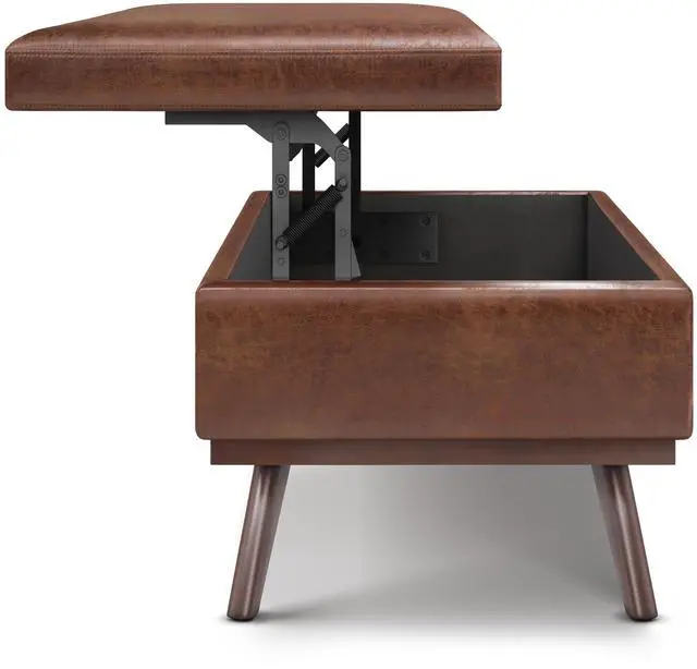 Alt view image 3 of 7 - Owen - Lift Top Large Coffee Table Storage Ottoman - Distressed Saddle Brown